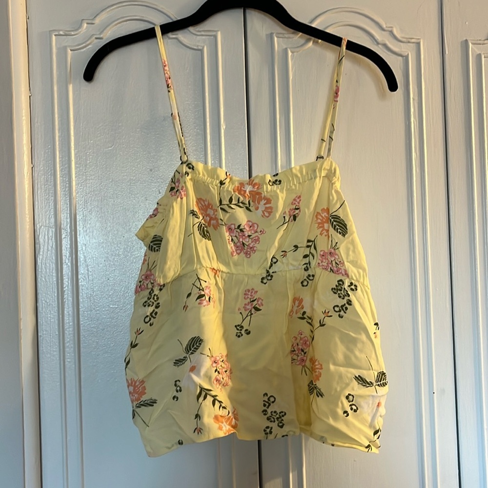 Yellow flowy adjustable spaghetti tank top